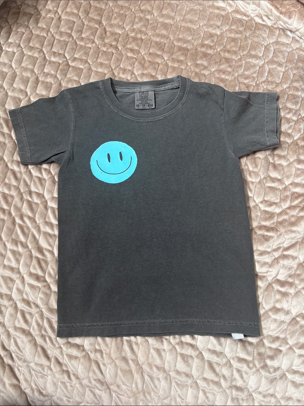 Comfort Colors Kids Black Short-Sleeve Tee with Turquoise Smiley Graphic